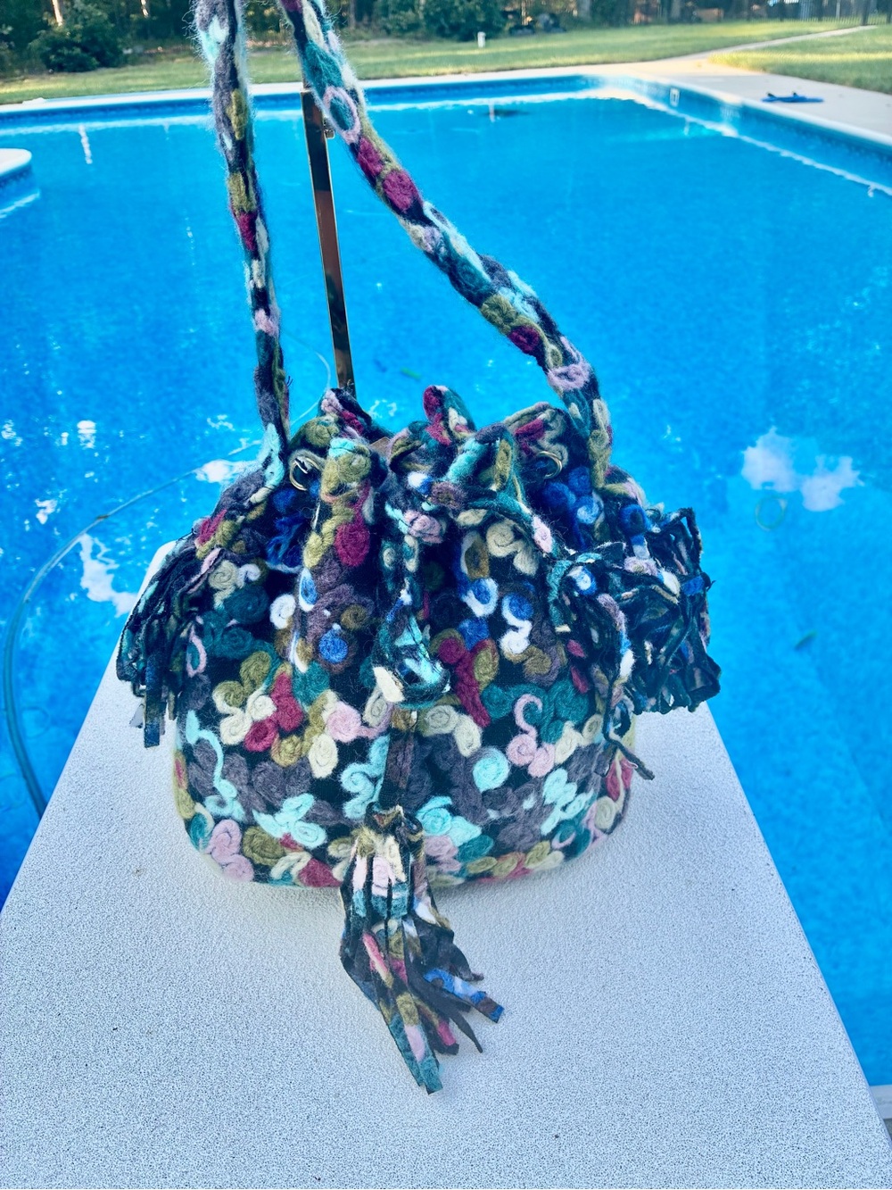 Multicolor Crochet Drawstring Bucket Bag - Women